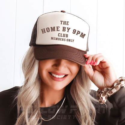 Home By 9pm Club Funny Classic Foam Trucker Hat for Women Tan/Brown Trucker Hat