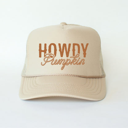 Howdy Pumpkin Classic Foam Trucker Hat Khaki Trucker Hat