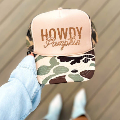 Howdy Pumpkin Classic Foam Trucker Hat Tan/Camo Trucker Hat