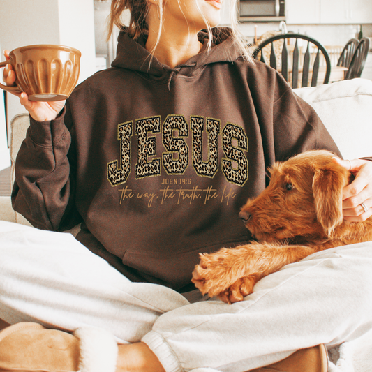 Jesus The Way The Truth The Life (John 14:6) Leopard Sweater Women's Christian Hooded Sweatshirt
