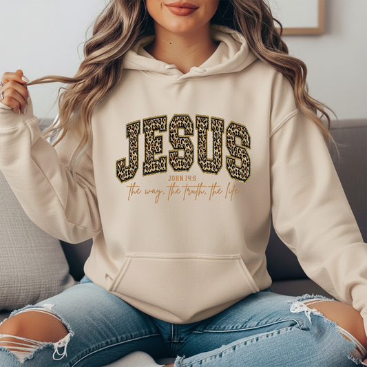 Jesus The Way The Truth The Life (John 14:6) Leopard Sweater Women's Christian Hooded Sweatshirt