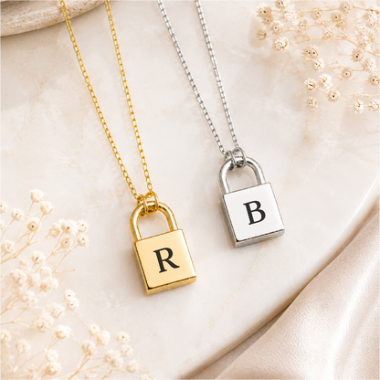 Personalized Initial Lock Necklace | Engraved Necklace for Her