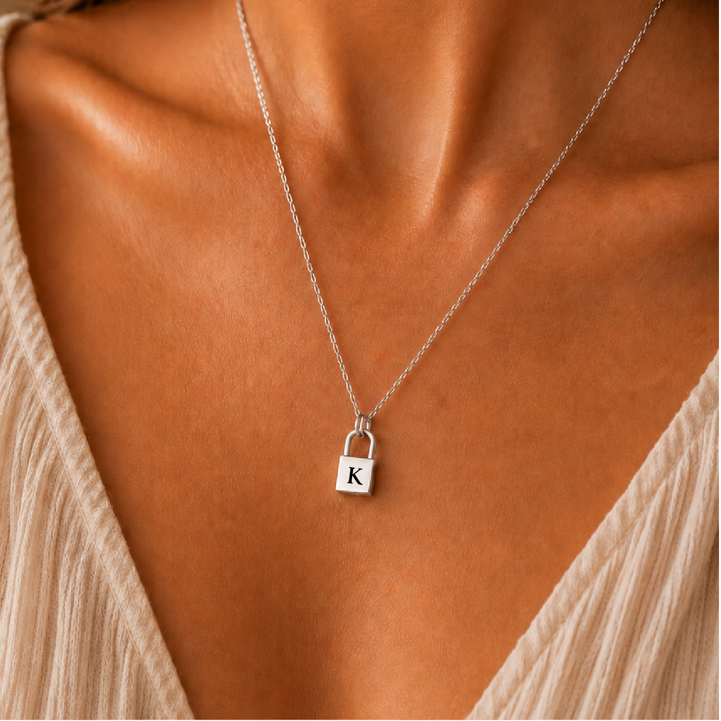 Personalized Initial Lock Necklace | Engraved Necklace for Her