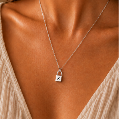 Personalized Initial Lock Necklace | Engraved Necklace for Her