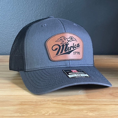Merica 1776 Eagle Patriotic Leather Patch Hat Patch Hat