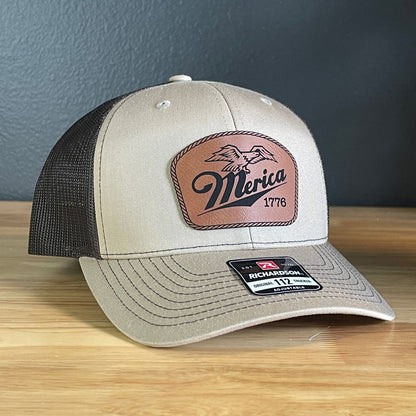 Merica 1776 Eagle Patriotic Leather Patch Hat Patch Hat
