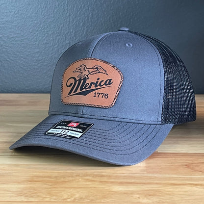 Merica 1776 Eagle Patriotic Leather Patch Hat Patch Hat