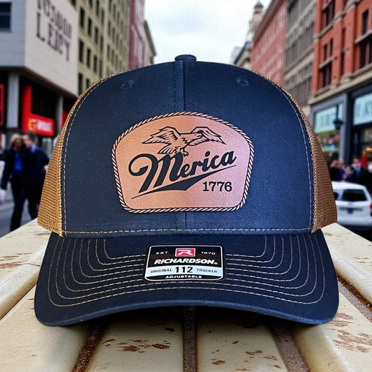 Merica 1776 Eagle Patriotic Leather Patch Hat Patch Hat