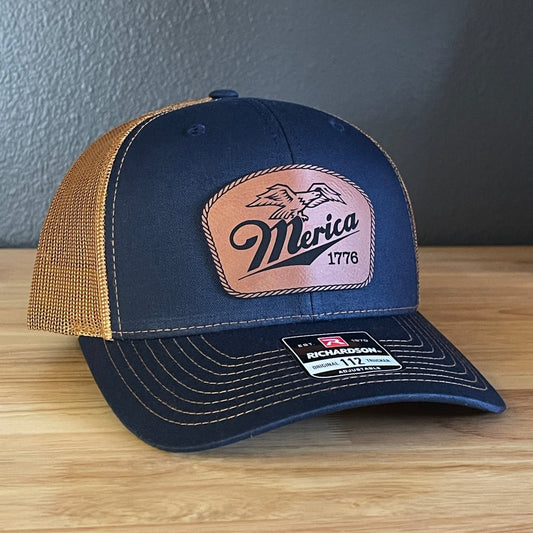Merica 1776 Eagle Patriotic Leather Patch Hat Patch Hat