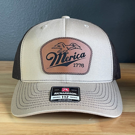 Merica 1776 Eagle Patriotic Leather Patch Hat Patch Hat