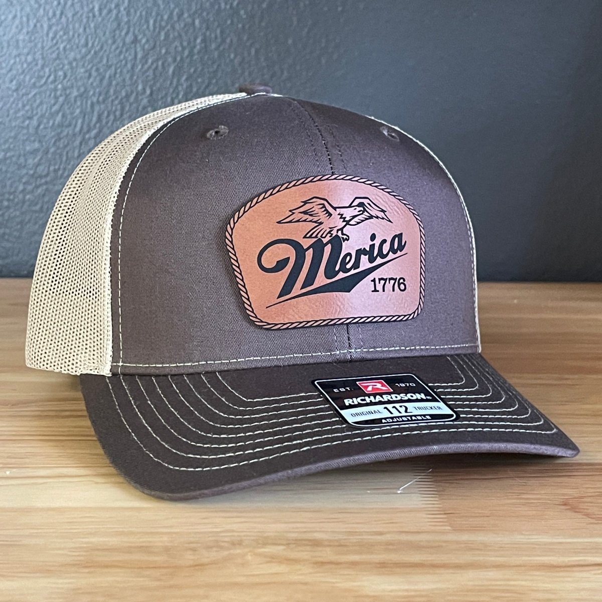 Merica 1776 Eagle Patriotic Leather Patch Hat Patch Hat