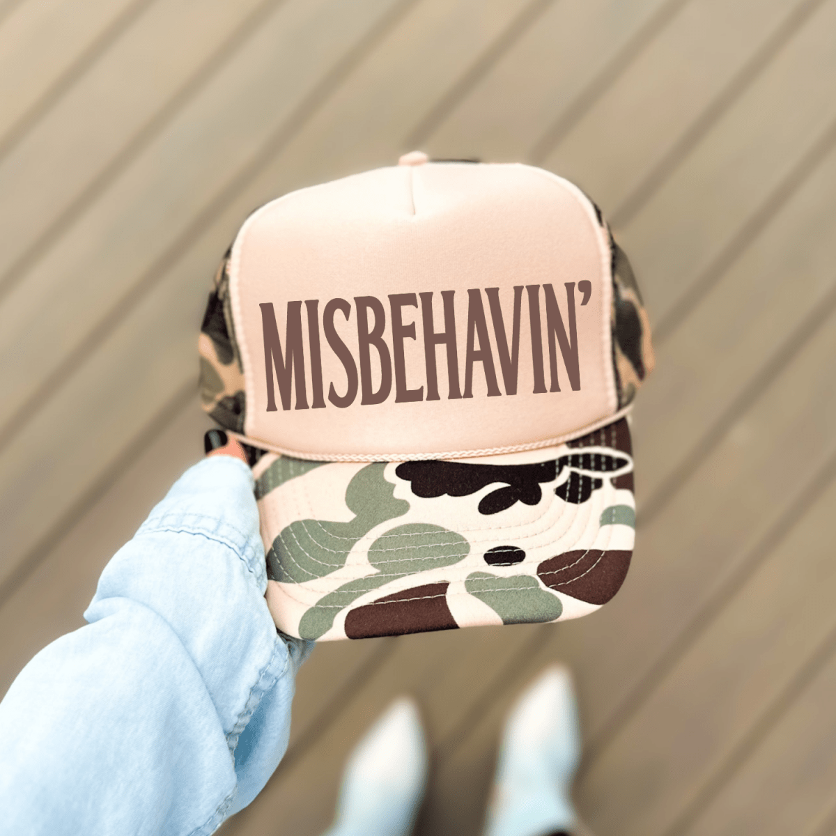 MISBEHAVIN' Classic Tan Camo Foam Women's Trucker Hat Trucker Hat
