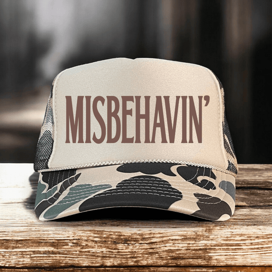MISBEHAVIN' Classic Tan Camo Foam Women's Trucker Hat Trucker Hat
