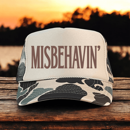 MISBEHAVIN' Classic Tan Camo Foam Women's Trucker Hat Trucker Hat