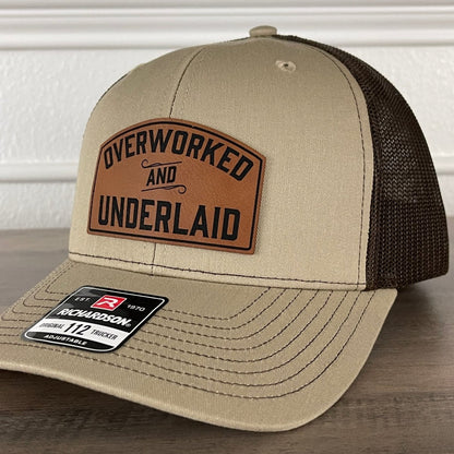 Overworked And Underlaid Leather Patch Hat Khaki/Brown Patch Hat - VividEditions