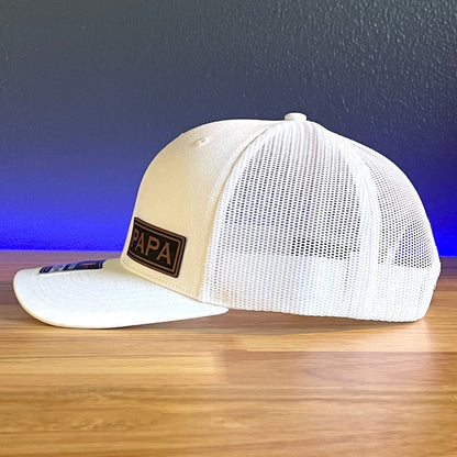 PAPA Side Leather Patch Trucker Hat White Patch Hat