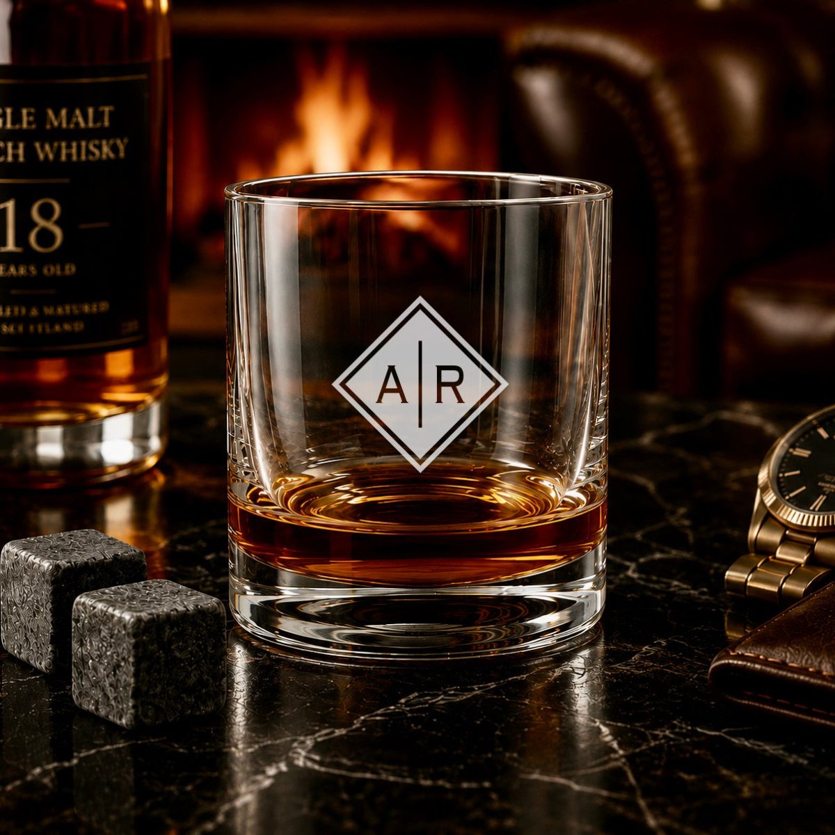 Personalized Initials Whiskey Glass – Custom Two Initial Engraved Rocks Glass - Hollow Point Society - Whiskey Glass