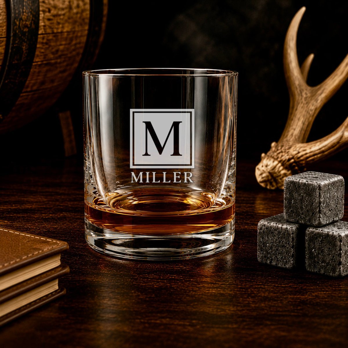 Personalized Monogram Whiskey Glass – Custom Initial & Name Engraved Rocks Glass - Hollow Point Society - Whiskey Glass