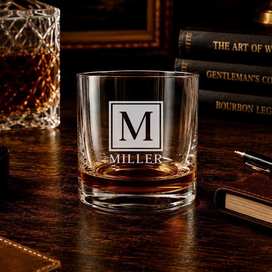 Personalized Monogram Whiskey Glass – Custom Initial & Name Engraved Rocks Glass - Hollow Point Society - Whiskey Glass