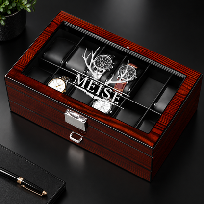 Personalized Wooden Watch Box with Glass Lid & Jewelry Drawer