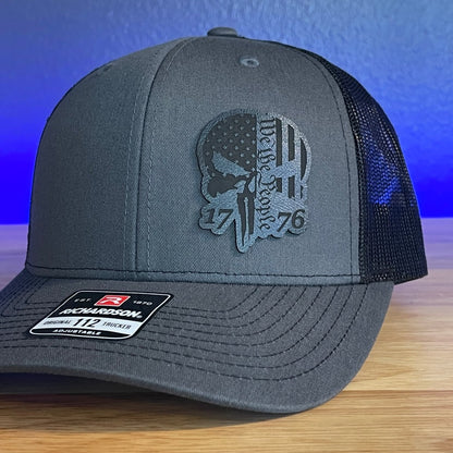 PUNISHER SKULL 1776 WE THE PEOPLE Black Side Leather Patch Hat Charcoal/Black Patch Hat