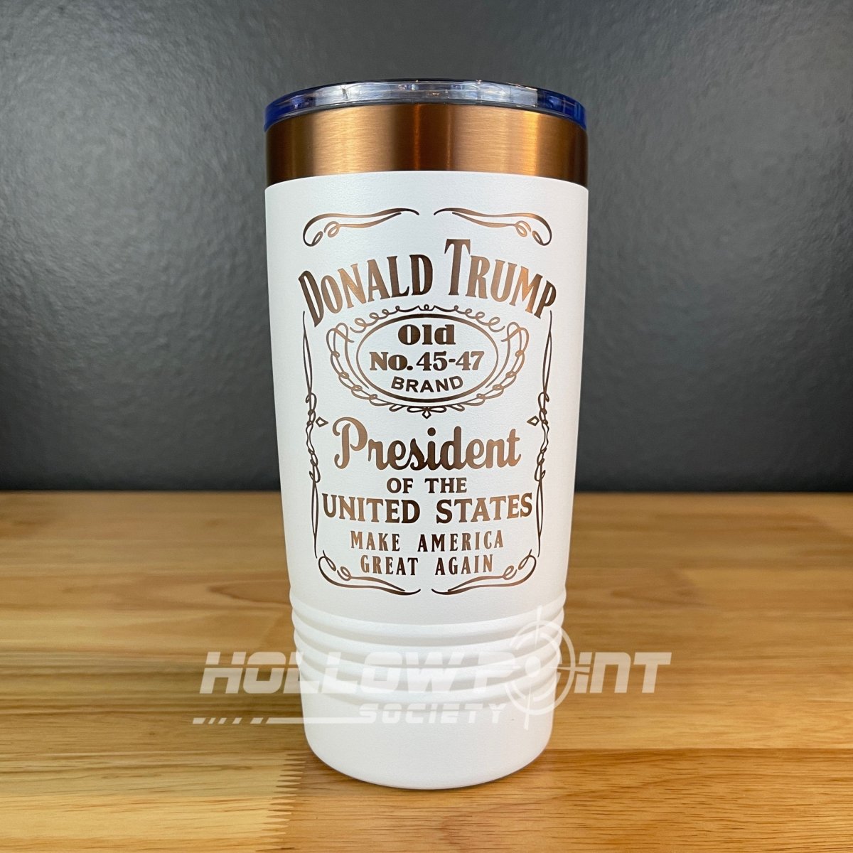 Set of 2: Trump 45 - 47 Vintage Label Collector's 20oz Rose Gold Laser Engraved Tumblers Tumblers