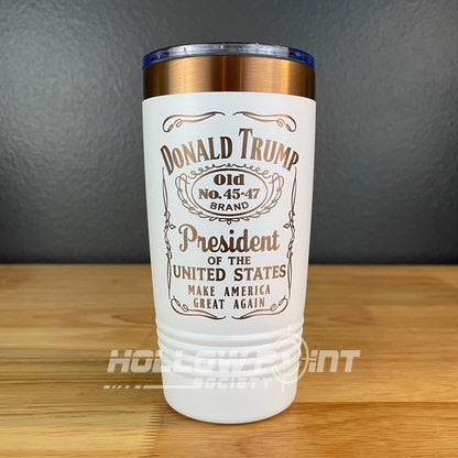 Set of 2: Trump 45 - 47 Vintage Label Collector's 20oz Rose Gold Laser Engraved Tumblers Tumblers