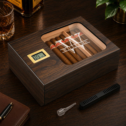 Personalized Cigar Humidor with Digital Hygrometer