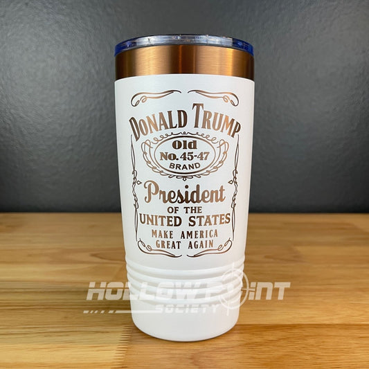Trump 45 - 47 Commemorative Vintage Label Collector's 20oz Rose Gold Laser Engraved Tumbler Tumblers