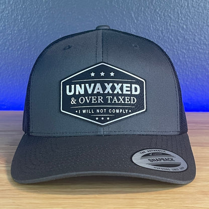 UNVAXXED AND OVER TAXED Patriotic Leather Patch Hat Black/Silver Patch Patch Hat