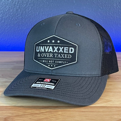 UNVAXXED AND OVER TAXED Patriotic Leather Patch Hat Black/Silver Patch Patch Hat