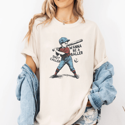 Wanna be a Baller Shot Caller Vintage Retro Baseball Boy Shirt T-Shirt