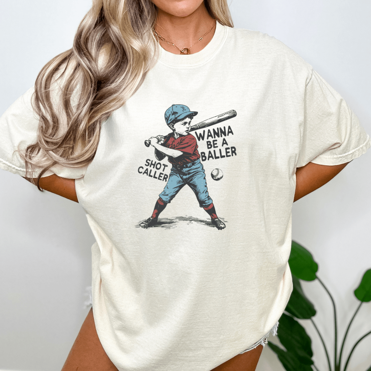 Wanna be a Baller Shot Caller Vintage Retro Baseball Boy Shirt T-Shirt
