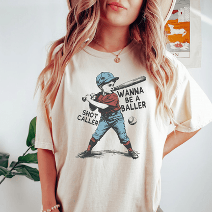 Wanna be a Baller Shot Caller Vintage Retro Baseball Boy Shirt T-Shirt