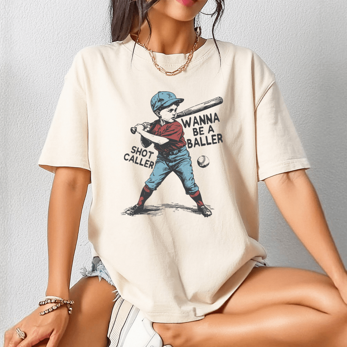 Wanna be a Baller Shot Caller Vintage Retro Baseball Boy Shirt T-Shirt