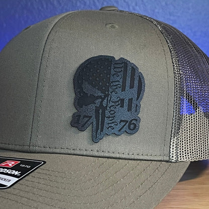 WE THE PEOPLE 1776 SKULL Black Side Leather Patch Hat Green/Camo Patch Hat