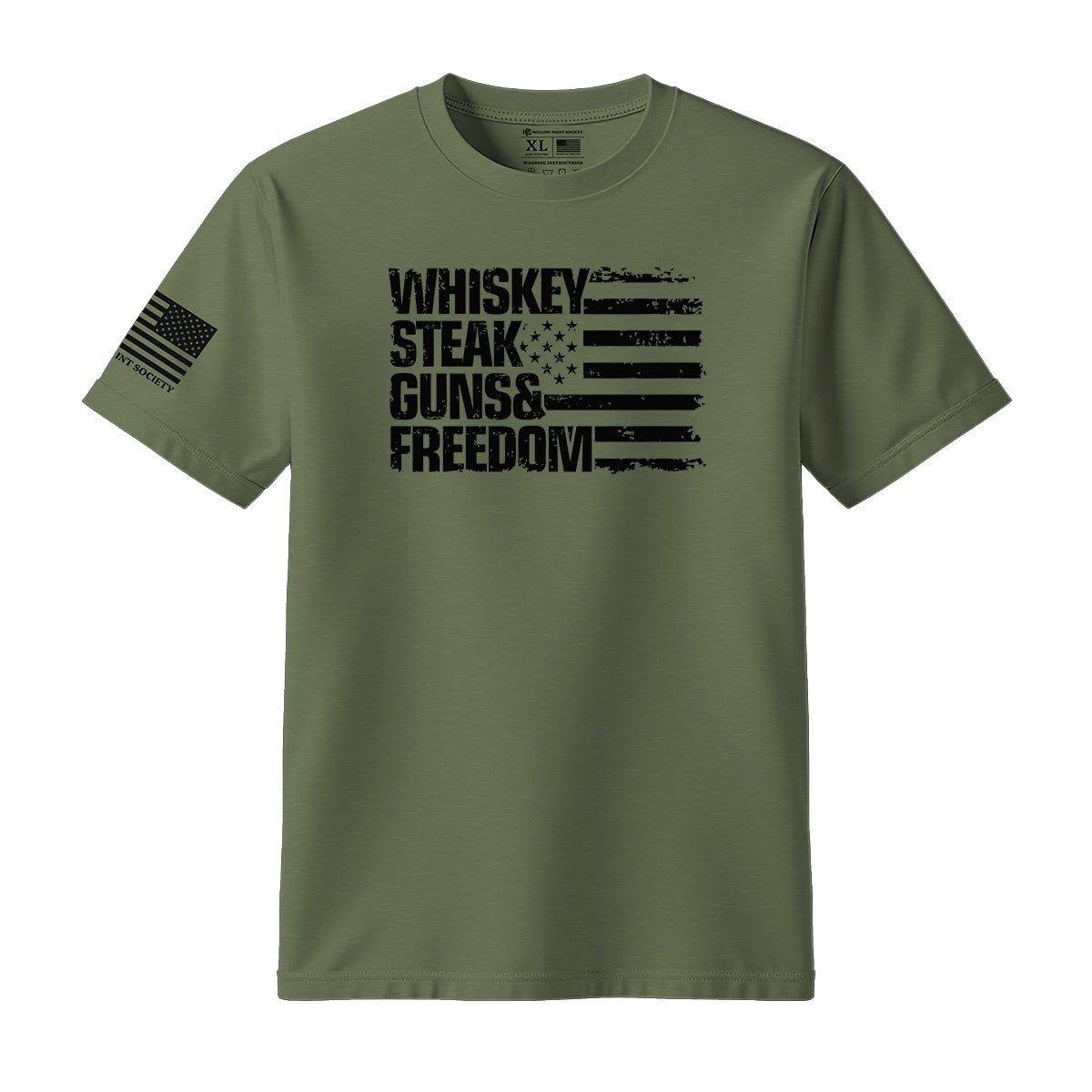 Whiskey Steak Guns & Freedom American Flag T-Shirt - Hollow Point Society - T-Shirt