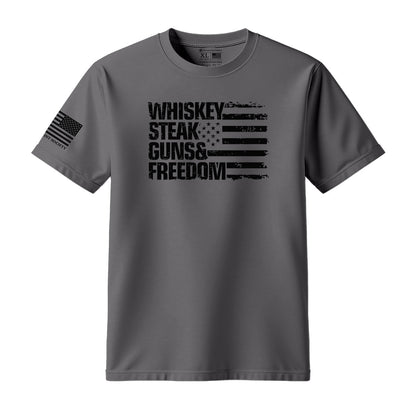 Whiskey Steak Guns & Freedom American Flag T-Shirt - Hollow Point Society - T-Shirt