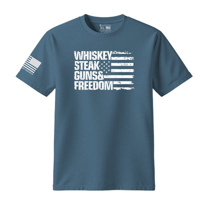 Whiskey Steak Guns & Freedom American Flag T-Shirt - Hollow Point Society - T-Shirt