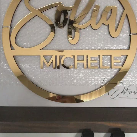 Gold mirror acrylic split name sign
