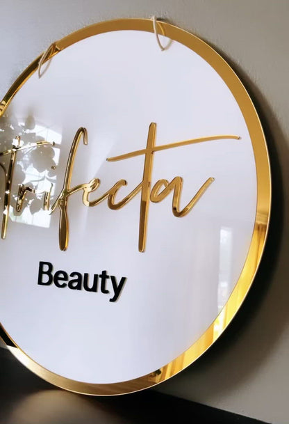 Round 3D Acrylic Business Sign w/ Mirror Border