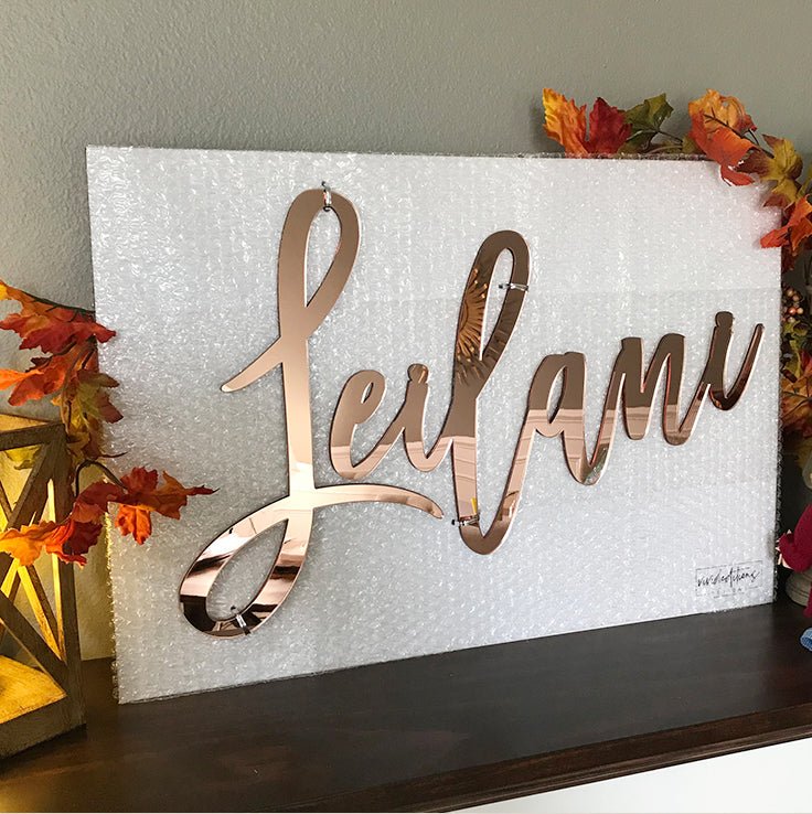24” Rose Gold Mirror Medium Personalized Name Sign - VividEditions