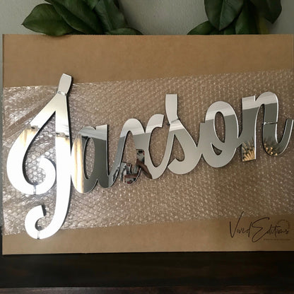 24” Silver Mirror Medium Personalized Name Sign - VividEditions