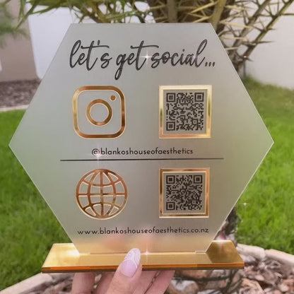 Double QR Code Hexagon Business Social Media Sign