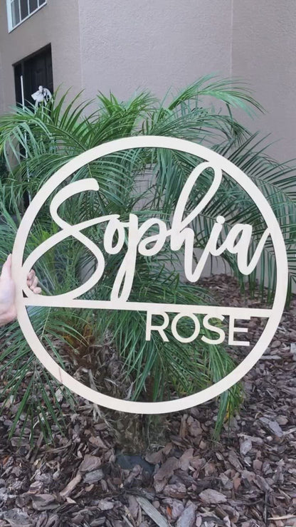 Split Round First + Middle Name Sign, Acrylic or Wood