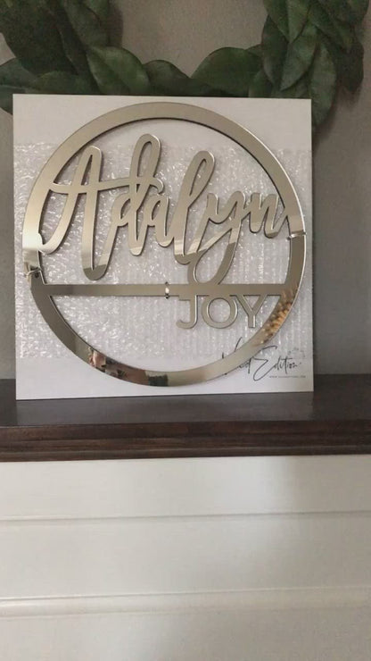 Split Round First + Middle Name Sign, Acrylic or Wood
