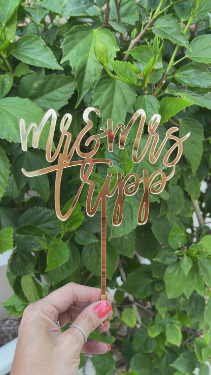 Mr & Mrs Last Name Wedding Cake Topper, Trendy