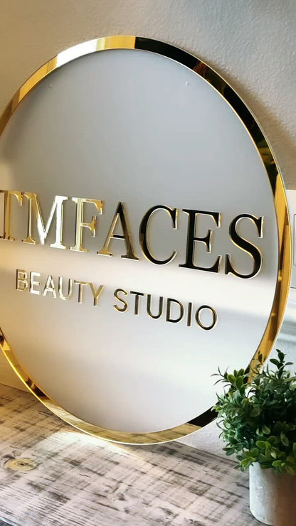 Round 3D Acrylic Business Sign w/ Mirror Border