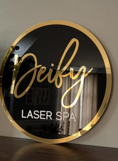 Round 3D Acrylic Business Sign w/ Mirror Border