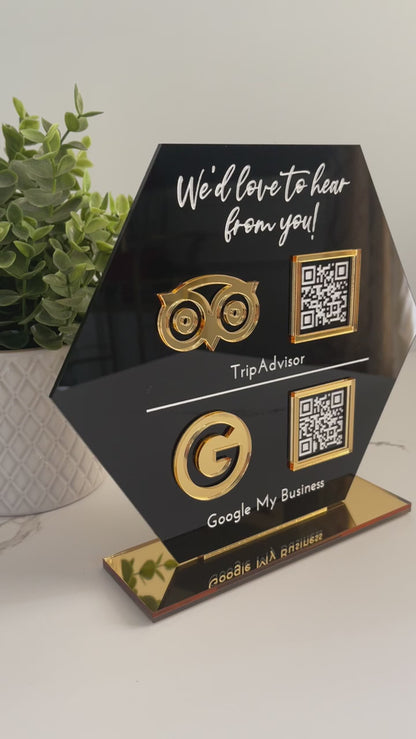 Double QR Code Hexagon Business Social Media Sign